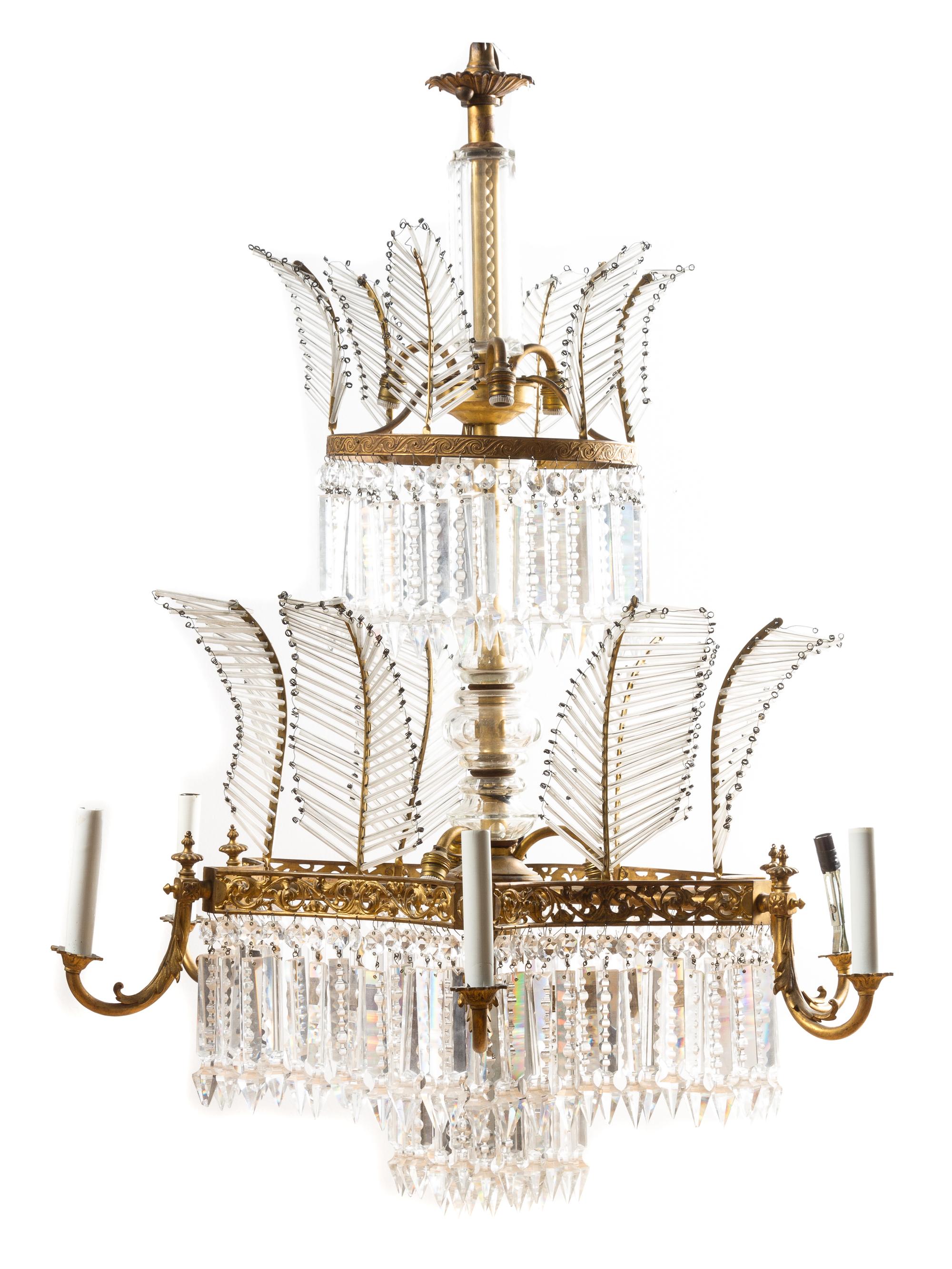 A Continental Gilt Bronze Chandelier Height approximately 34 inches.