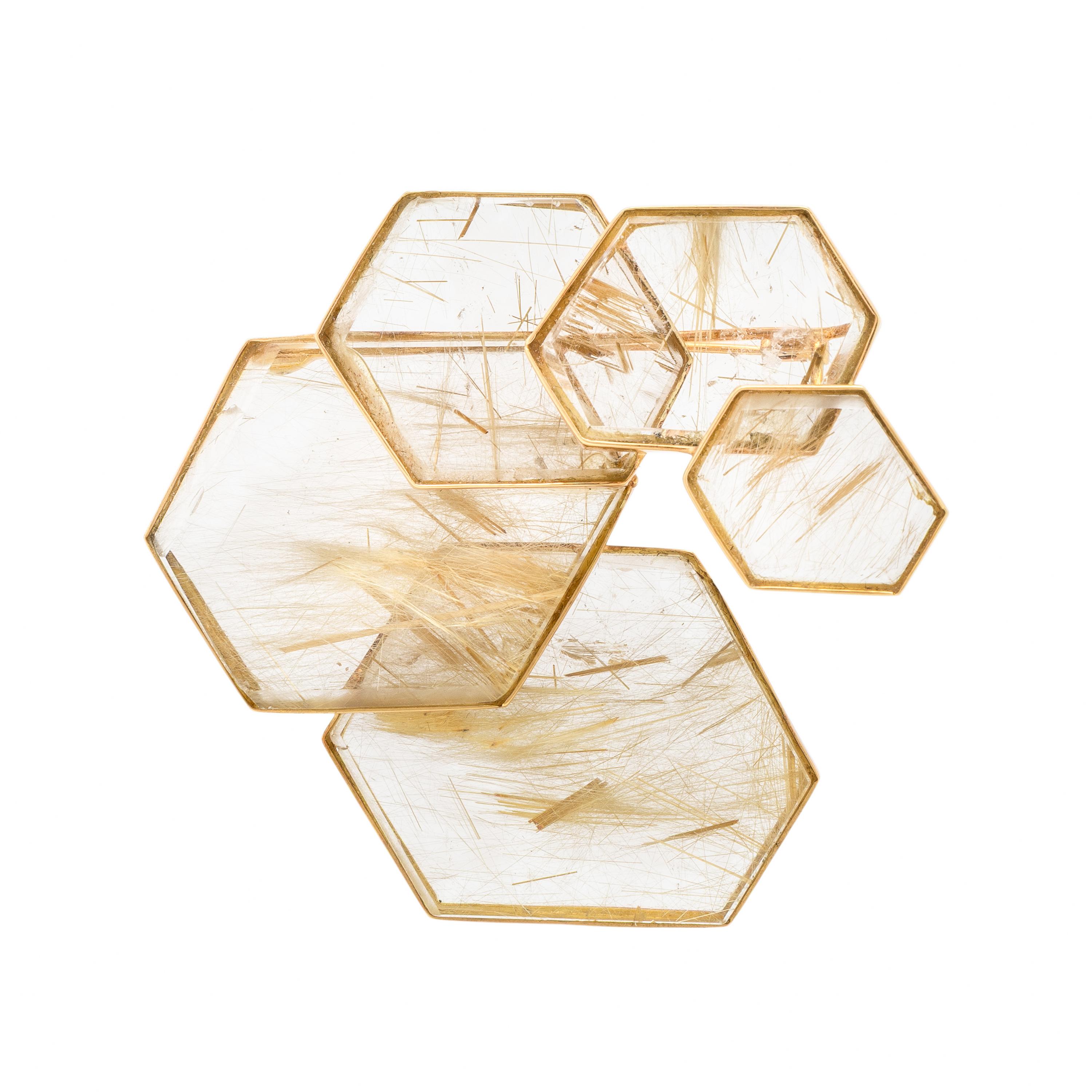 Jean Vendome, 'Echo', Rutilated Quartz and Yellow Gold Brooch