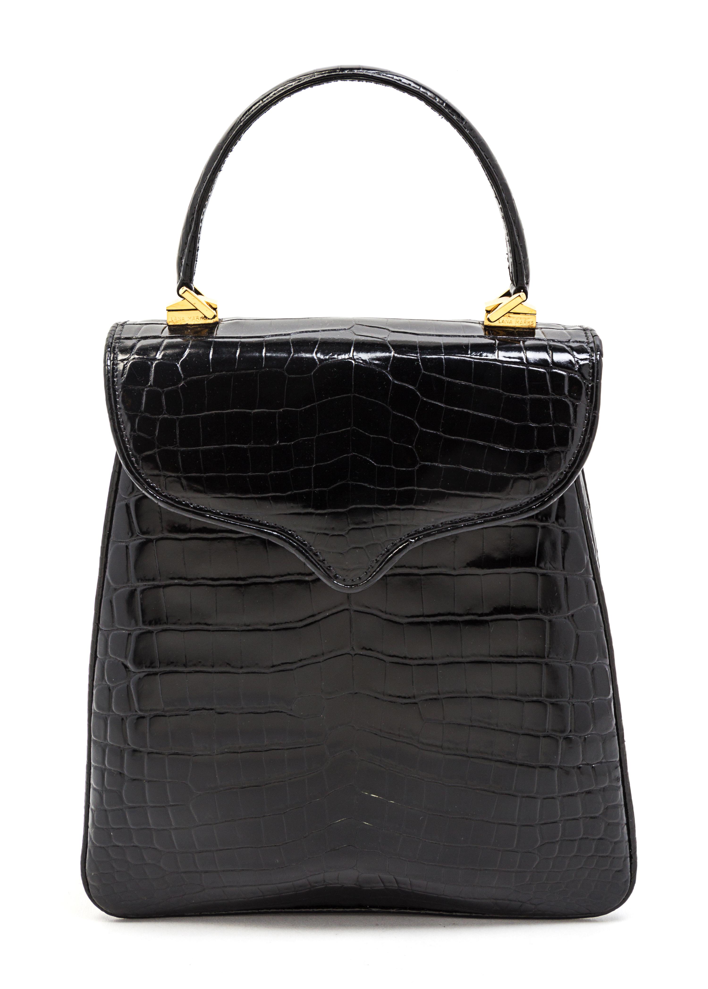 A Lana Marks Black Alligator Bag, 9 x 8 1/2 x 3 inches.