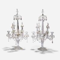 A pair of elaborate Georgian cut-glass four-light candelabra 18th or 19th century