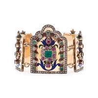 ANTIQUE, DIAMOND, MULTIGEM AND POLYCHROME ENAMEL BRACELET