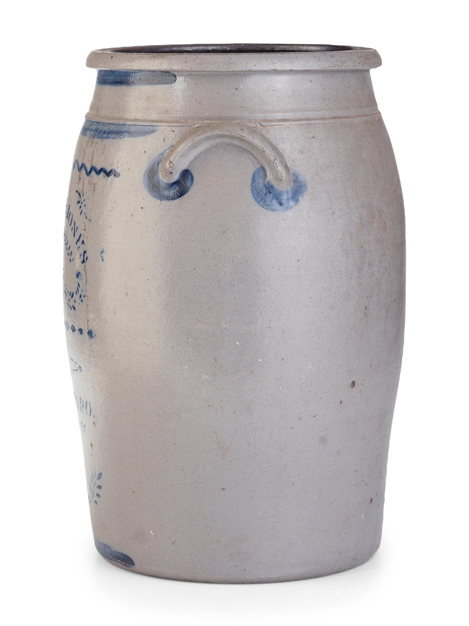 A Hamilton and Jones 10-Gallon Cobalt-Decorated Stoneware Crock