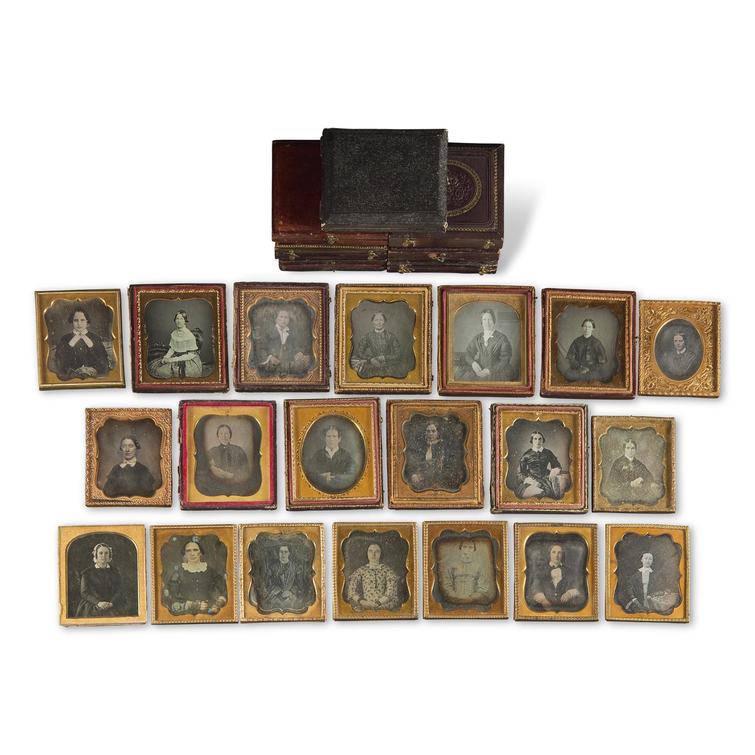[Early Photography] Group of 27 Sixth Plate Daguerreotypes of Women.