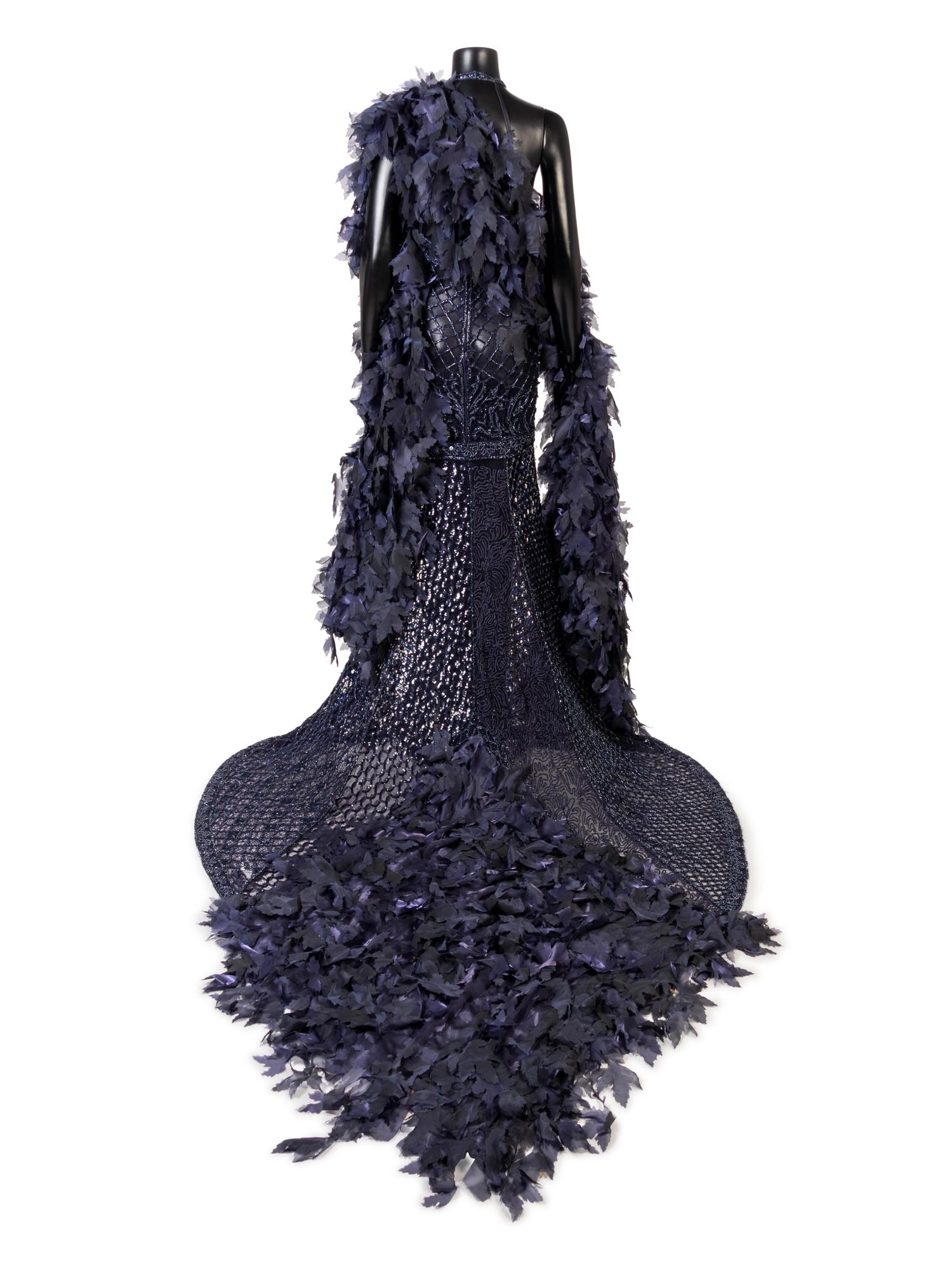Lancetti Beaded Dress With Long Train and Wrap, 2000s