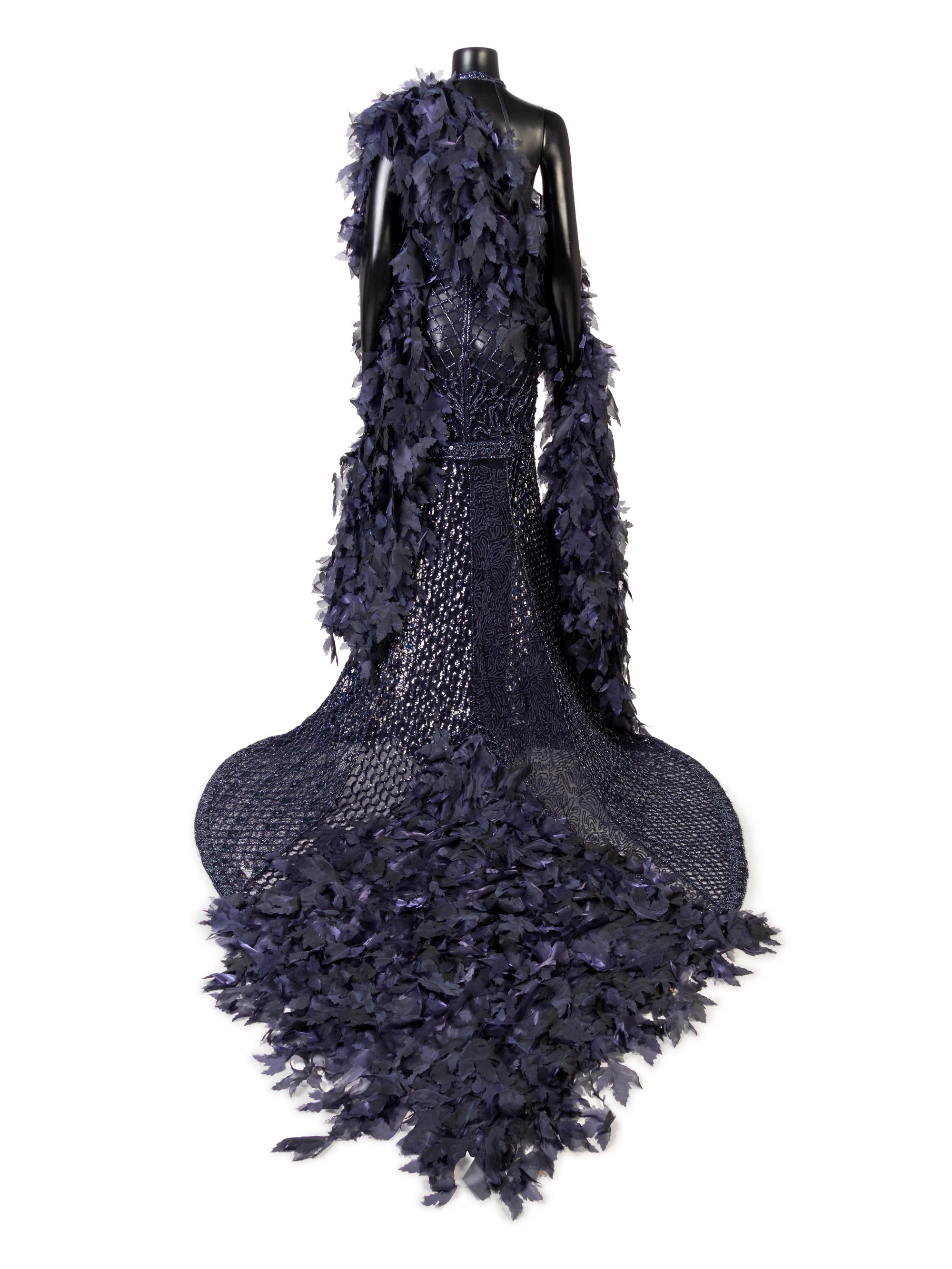 Lancetti Beaded Dress With Long Train and Wrap, 2000s