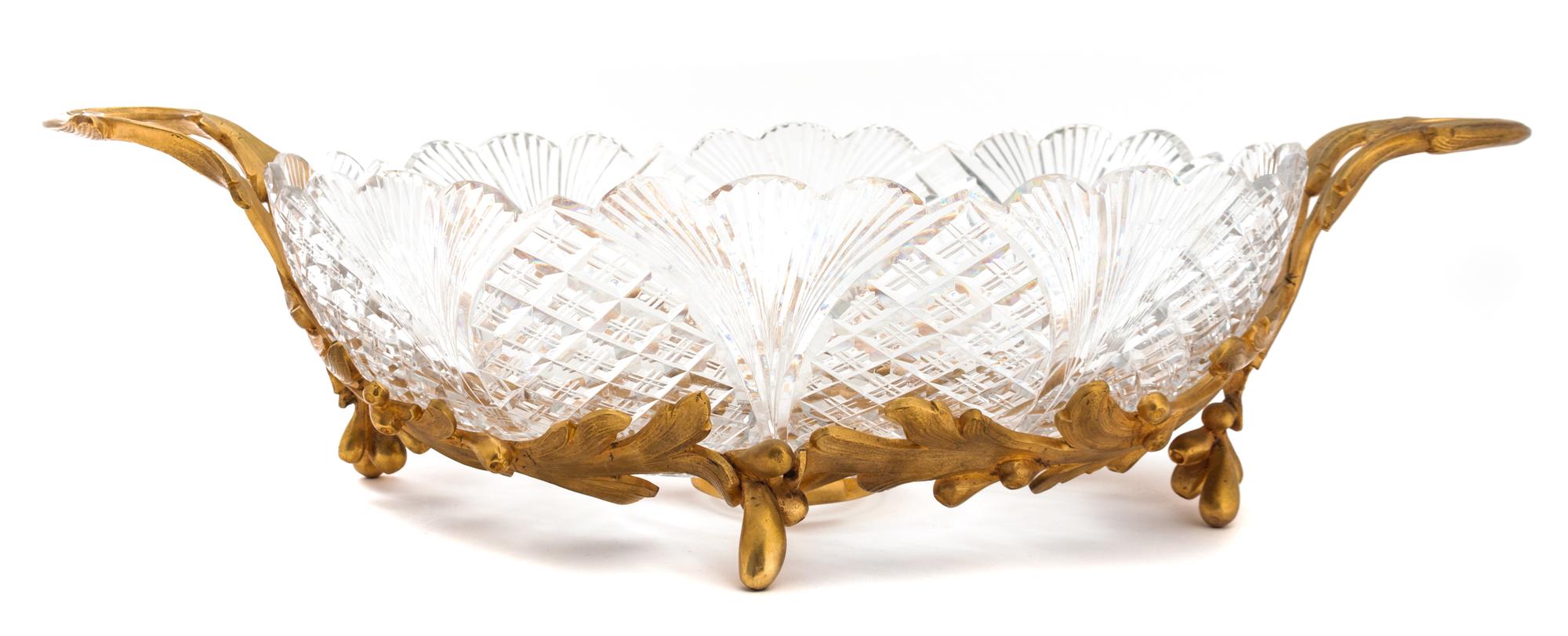 A Gilt Bronze Mounted Cut Crystal Bowl Height 5 1/2 x width 19 3/4 x depth 9 1/2 inches. — 20TH CENTURY