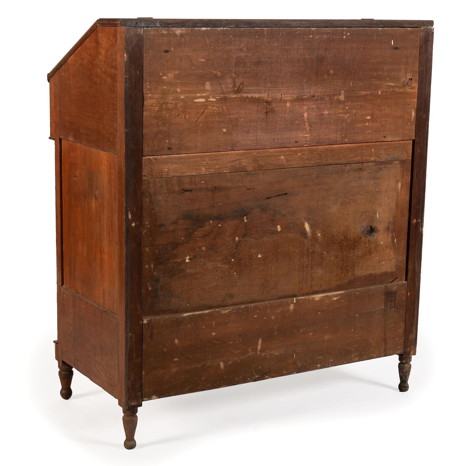 An Ohio Mennonite Inlaid Walnut and Cherrywood Slant Front Desk and Cupboard