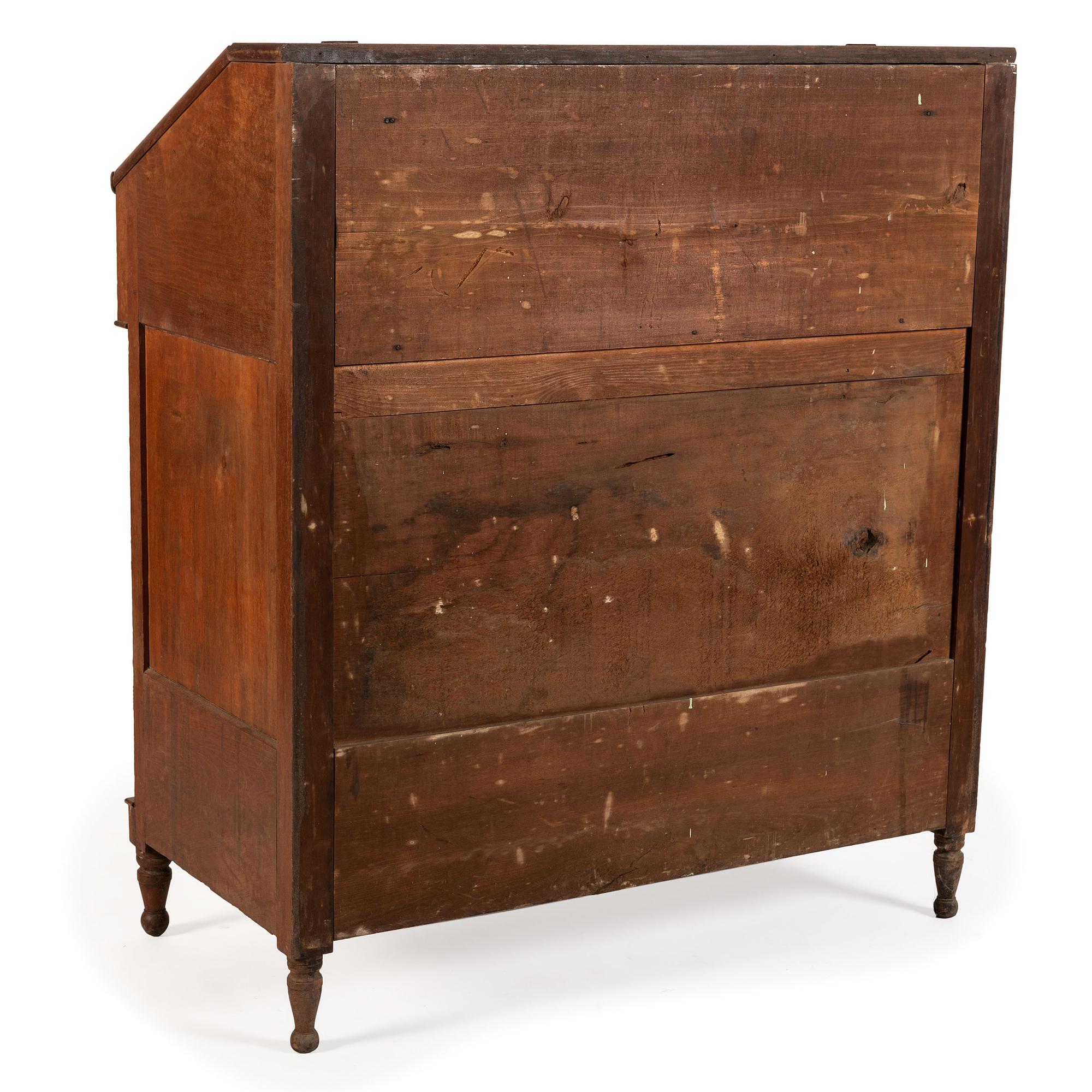 An Ohio Mennonite Inlaid Walnut and Cherrywood Slant Front Desk and Cupboard
