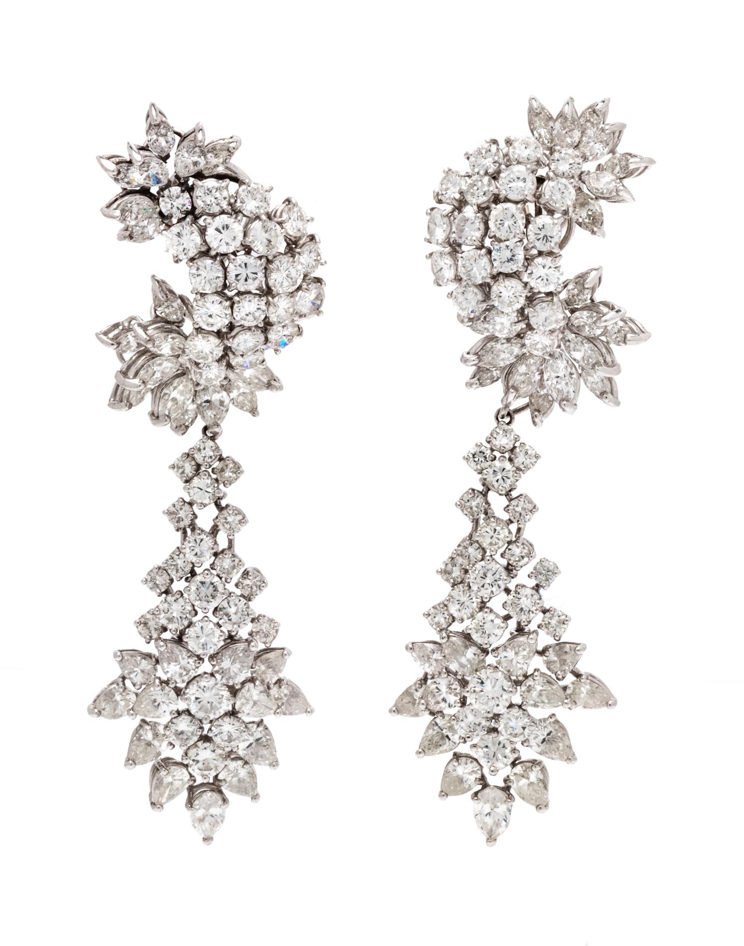 A Pair of Platinum, White Gold and Diamond Convertible Earclips, 25.50 dwts.
