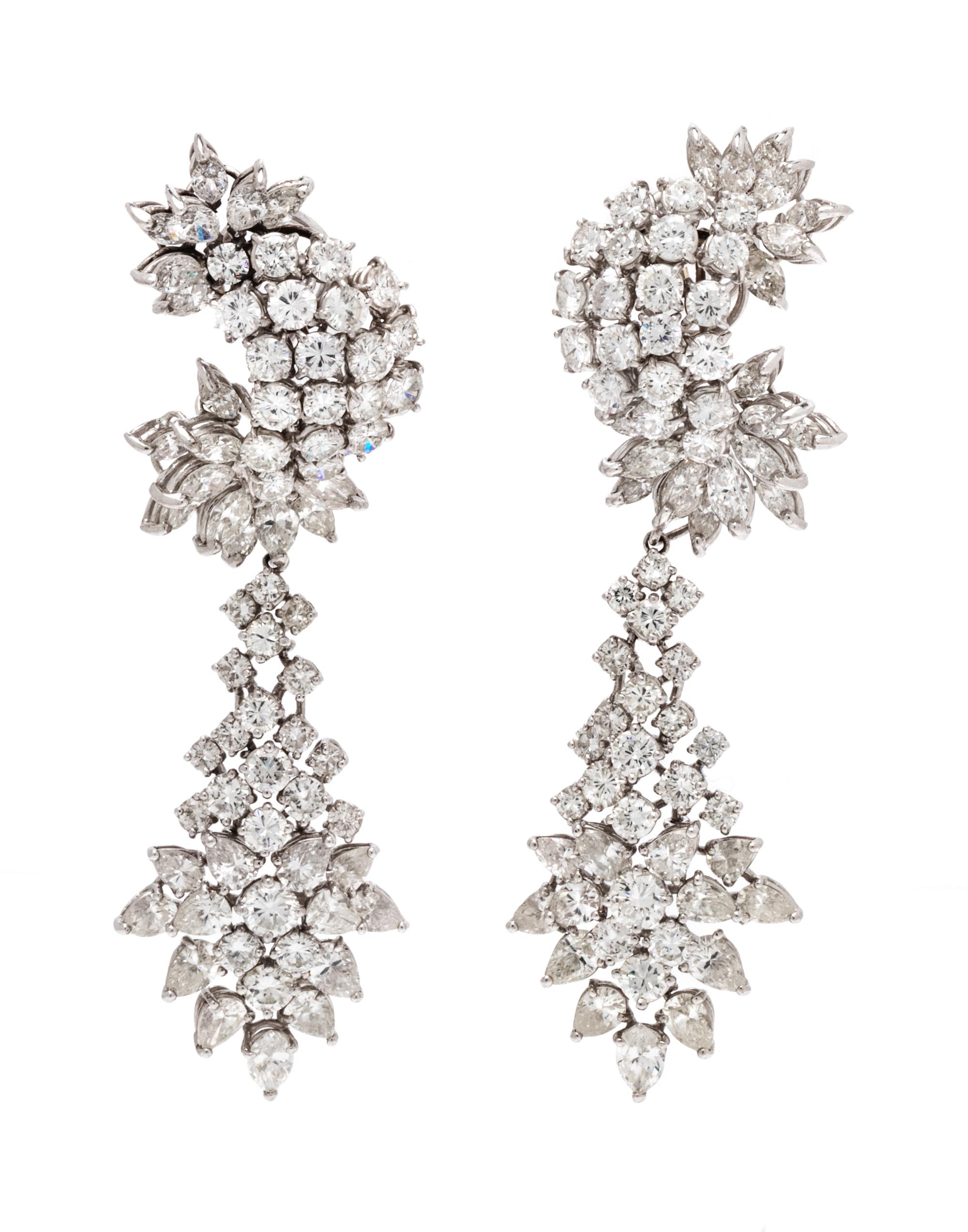 A Pair of Platinum, White Gold and Diamond Convertible Earclips, 25.50 dwts.