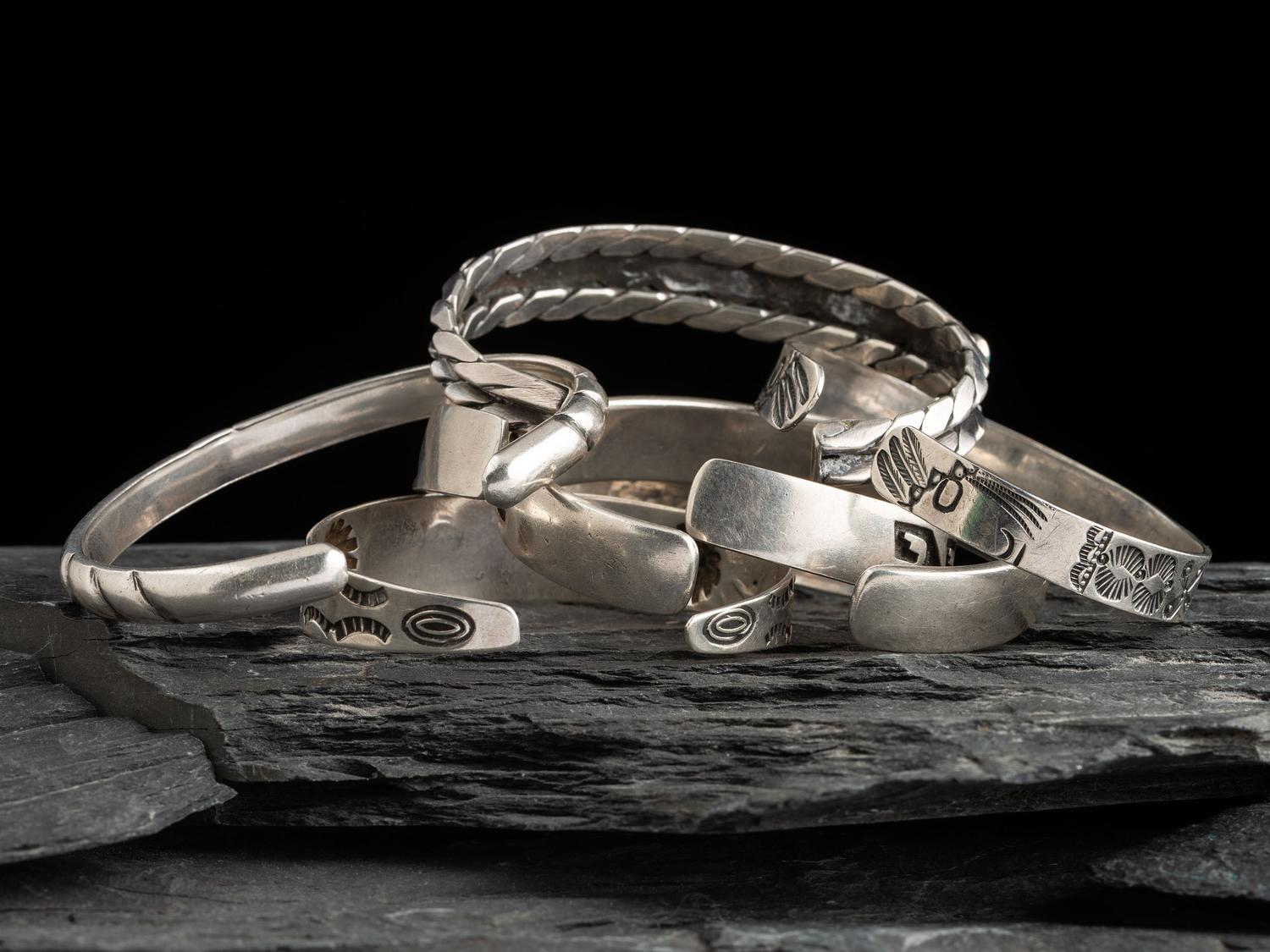 Slender Navajo, Zuni, and Hopi Cuff Bracelets