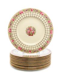 A Set of Royal Worcester Porcelain Dinner Plates Diameter 10 3/8 inches.