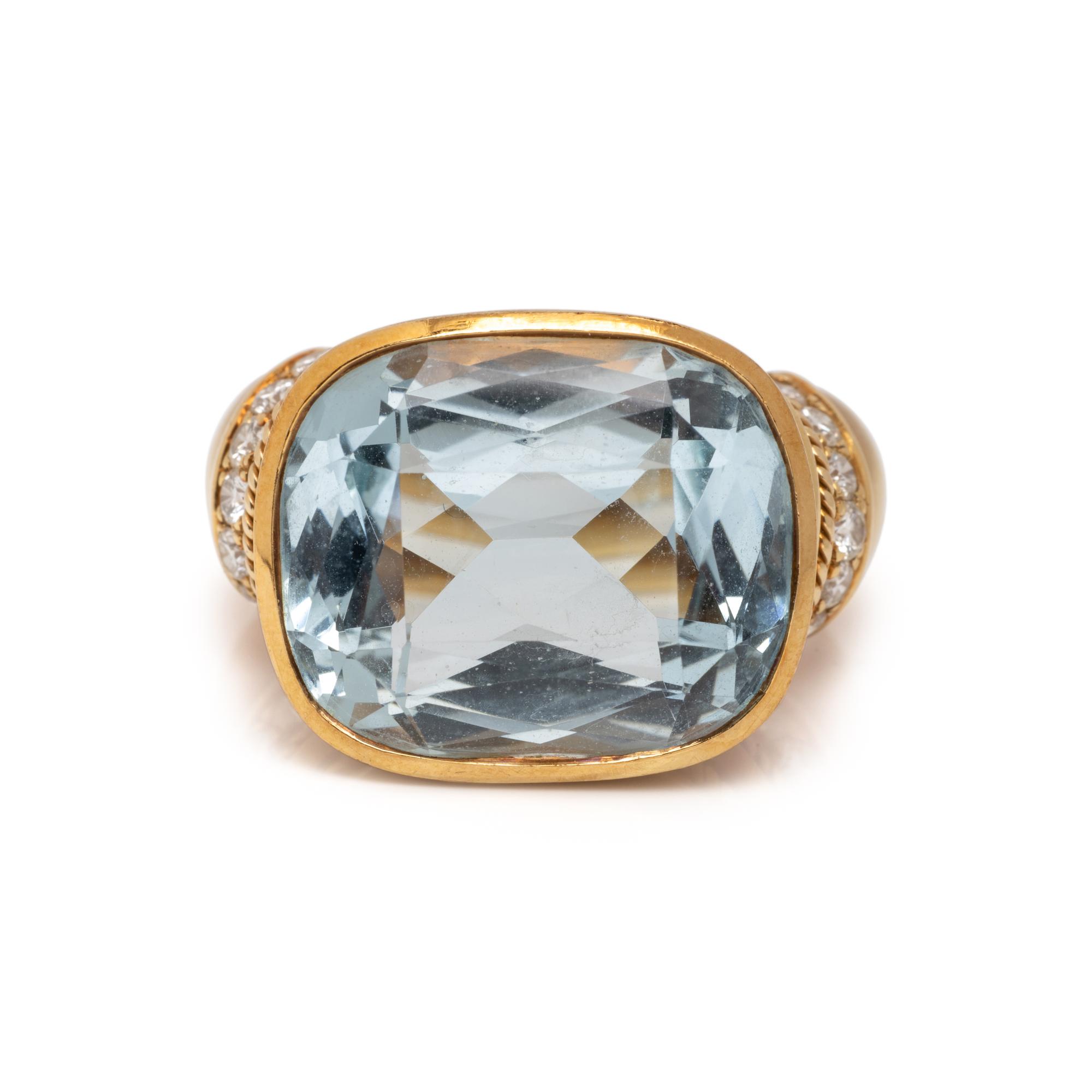 AQUAMARINE AND DIAMOND RING