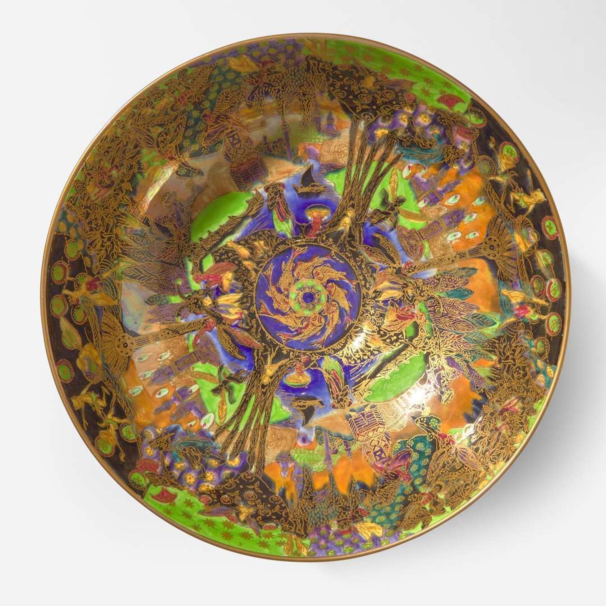 A Wedgwood Fairyland Lustre "Fairy Gondola" Footed Bowl UK, 1920s