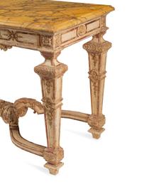 An Italian Painted and Parcel Gilt Faux Marble-Top Console Table