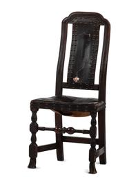 A William and Mary Leather Upholstered Spanish-Foot Side Chair
