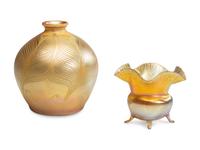 Two Tiffany Studios Gold Favrile Glass Vases
