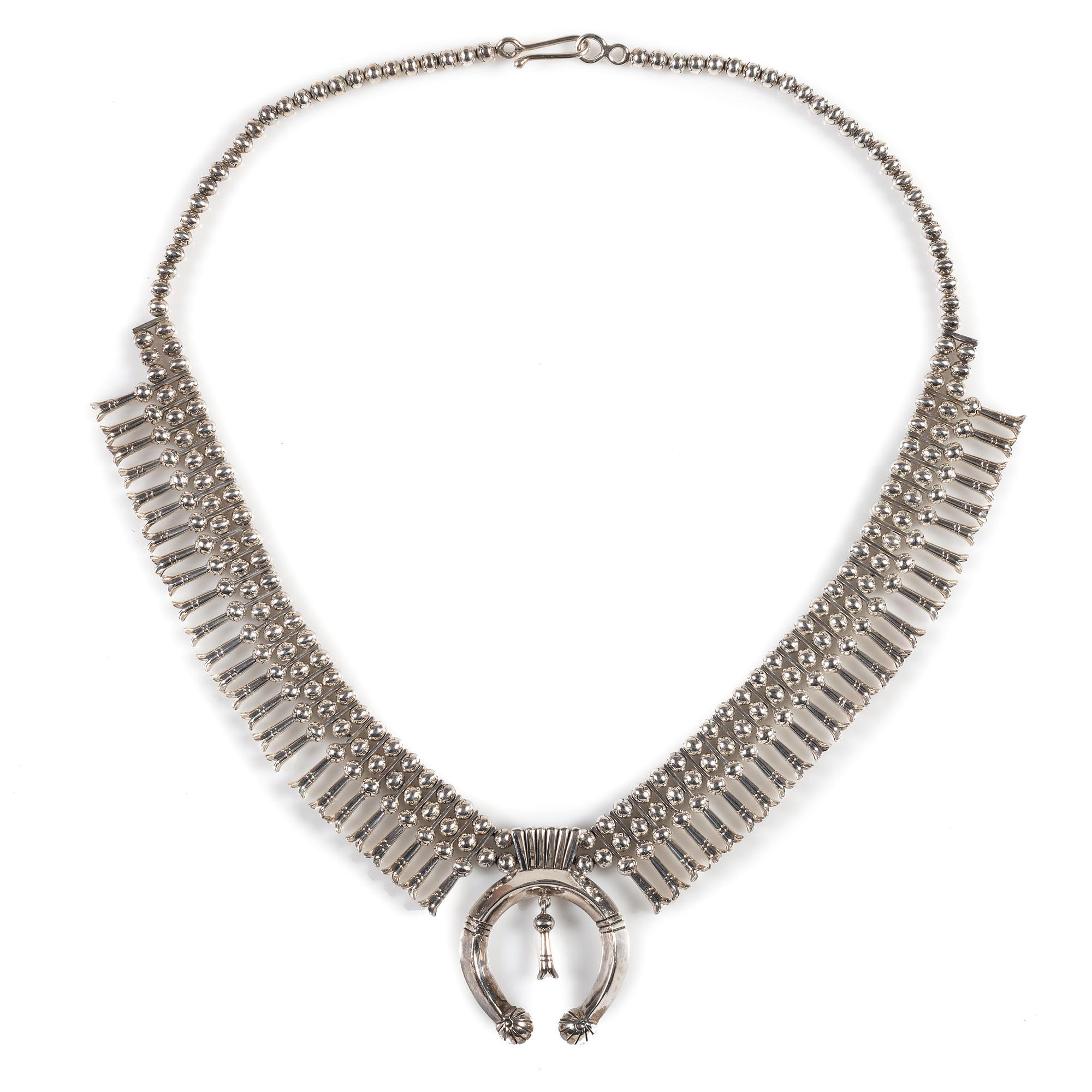 Navajo Silver Squash Blossom Necklace and Earrings