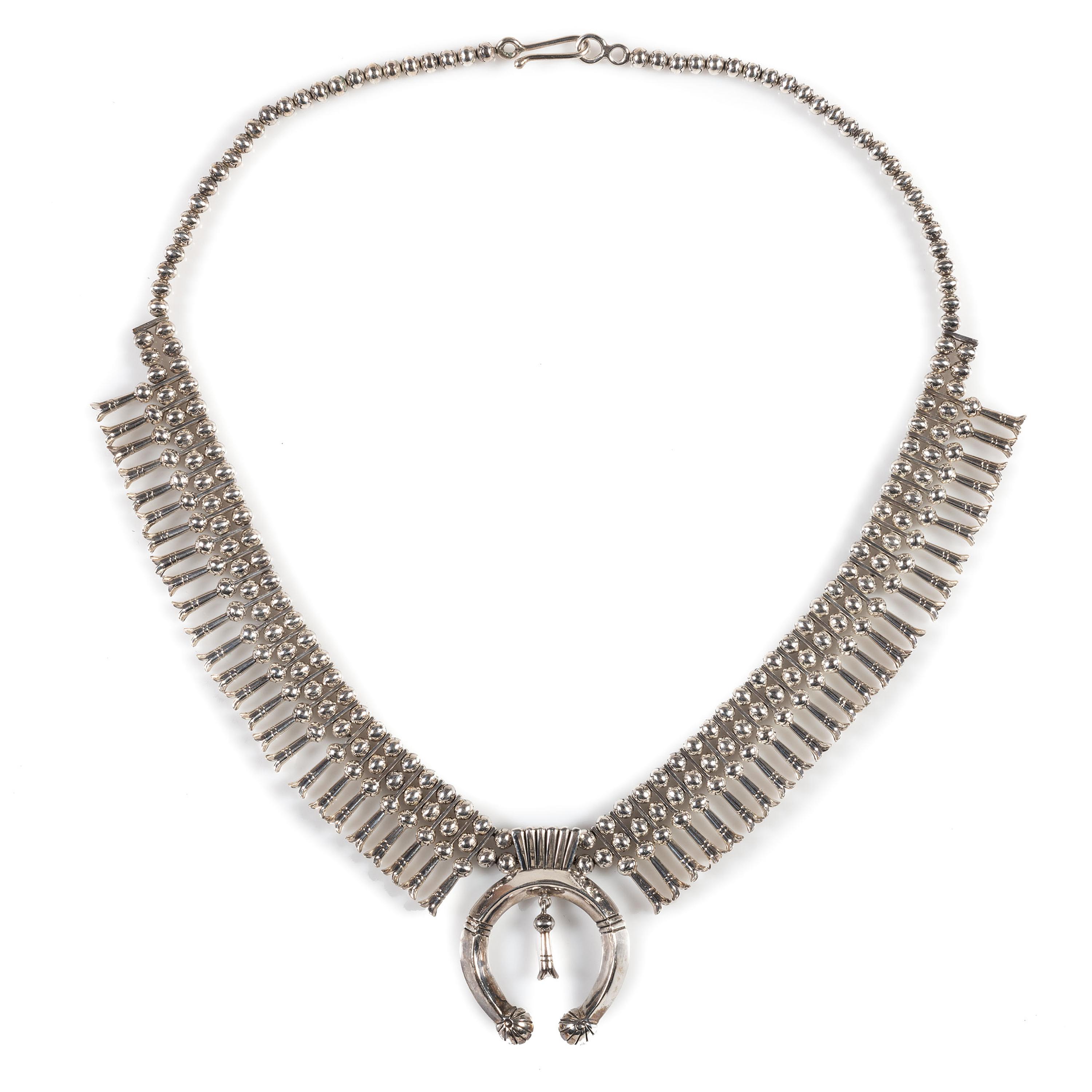 Navajo Silver Squash Blossom Necklace and Earrings