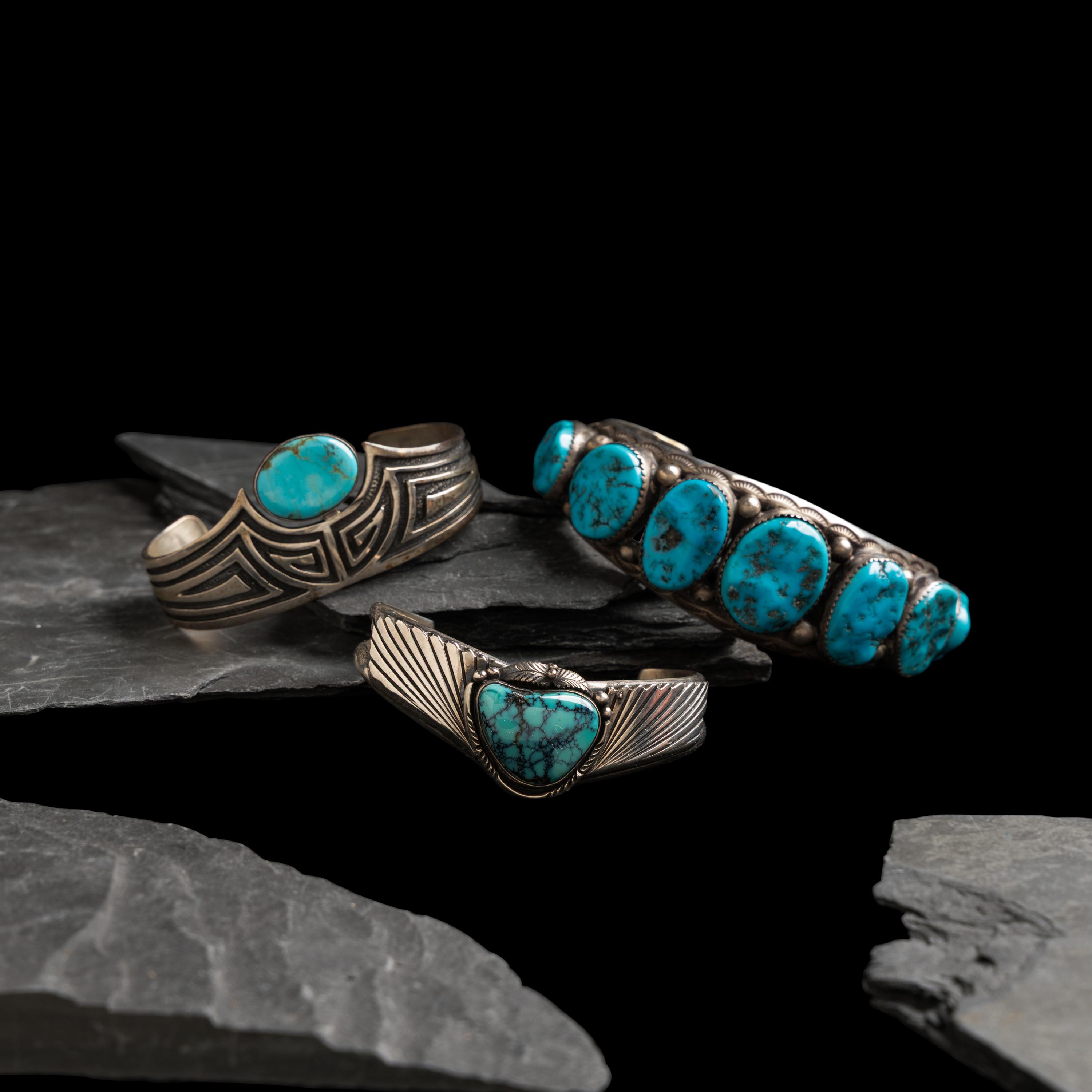 Navajo and Southwestern-style Sterling Silver and Turquoise Cuff Bracelets