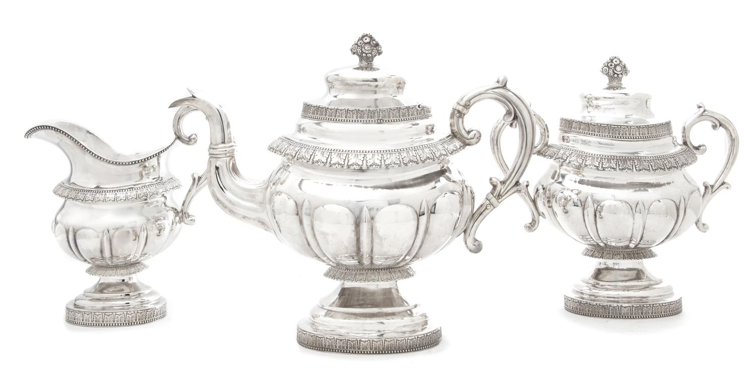 An American Coin Silver Coffee Service, Baldwin Gardner, New York, NY, Early 19th century, comprising a teapot, a covered sugar and a c