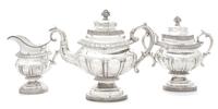 An American Coin Silver Coffee Service, Baldwin Gardner, New York, NY, Early 19th century, comprising a teapot, a covered sugar and a c