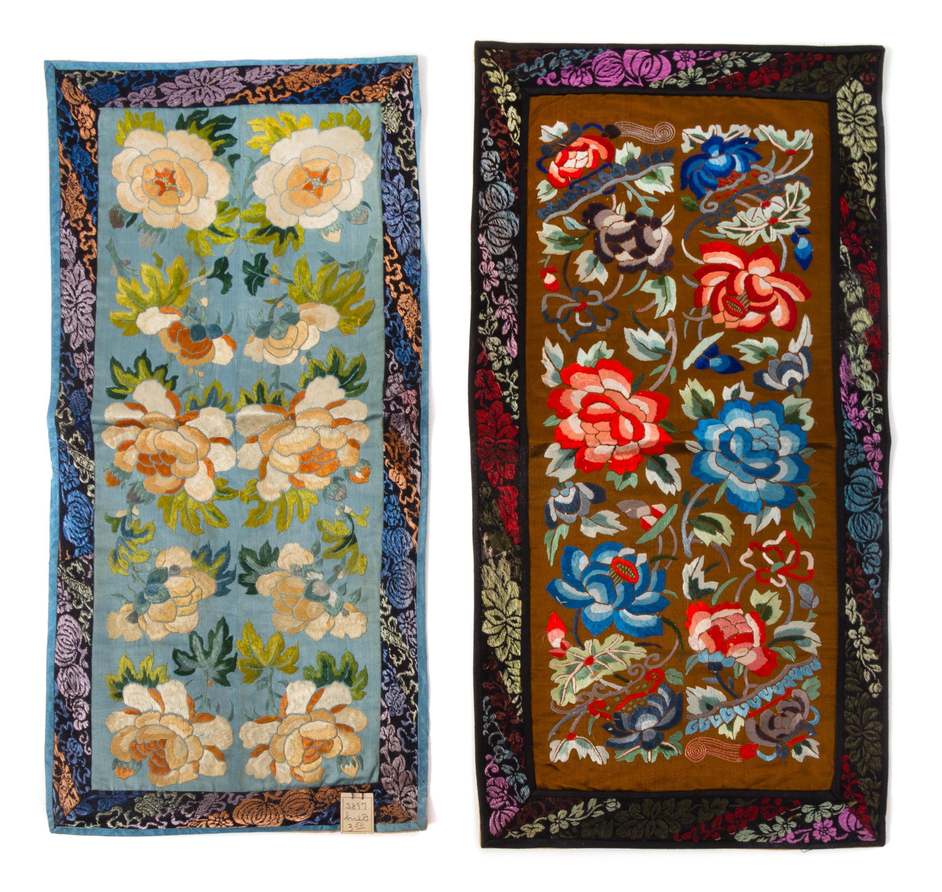 Eleven Chinese Embroidered Silk Panels Length of largest 65 1/8 x width 19 1/8 inches. — 19TH-20TH CEHTURY