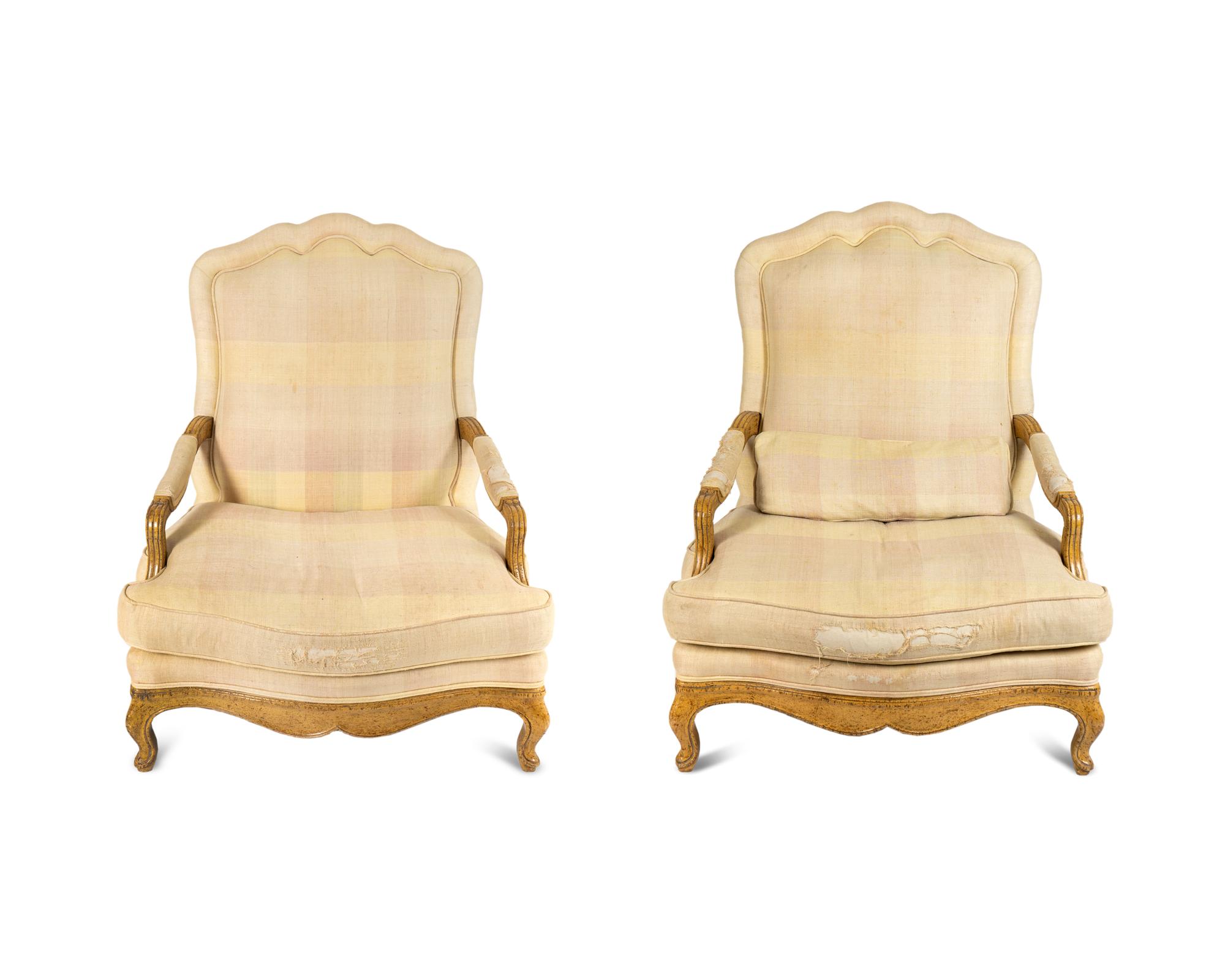 A Pair of Louis XV Style White-Painted Fauteuils a la Reine