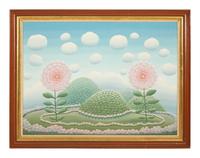 Two Pink Flowers in a Landscape , 1980