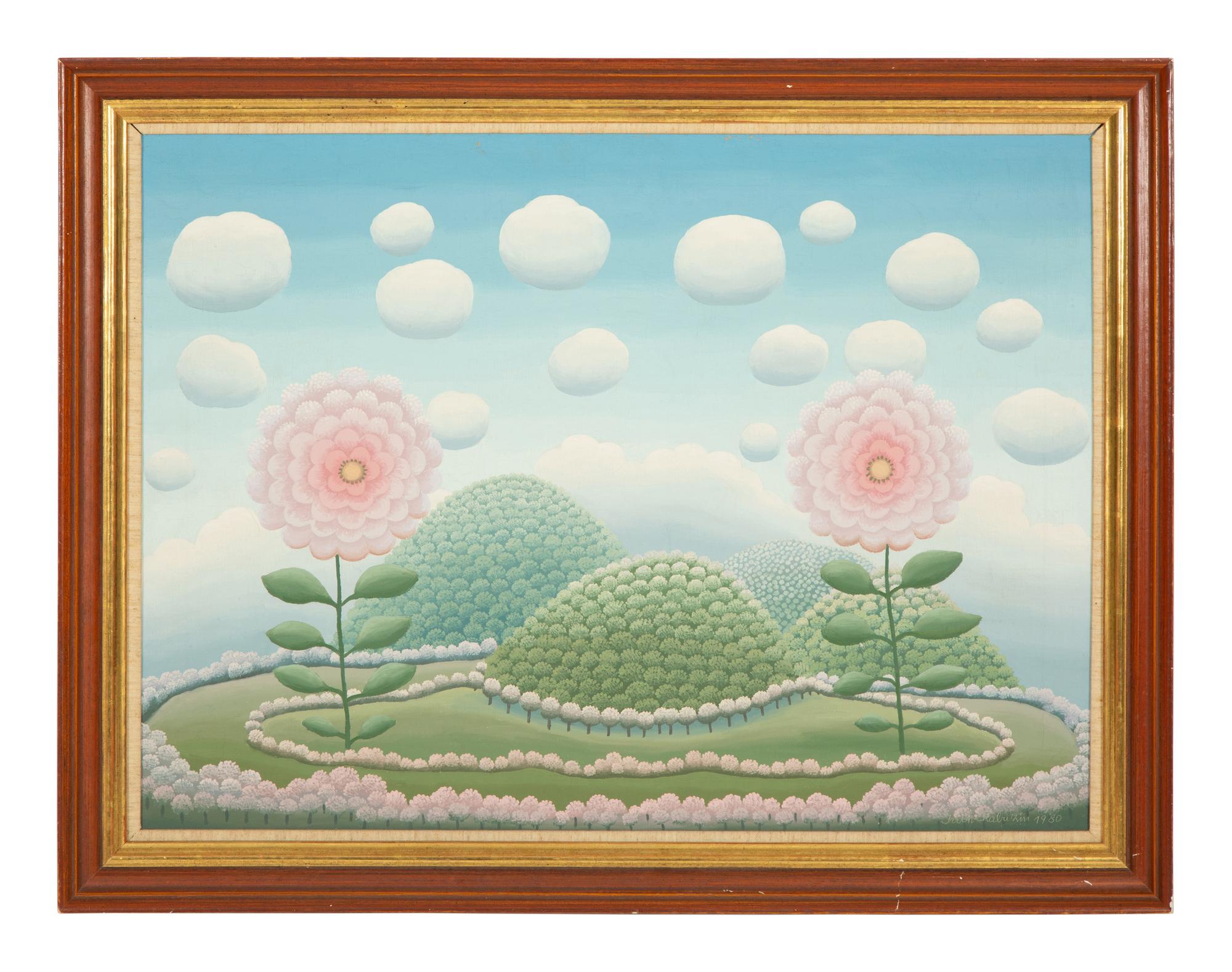 Two Pink Flowers in a Landscape , 1980