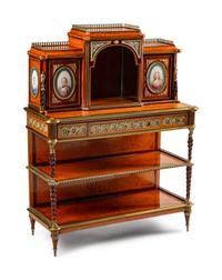 A Louis XVI Style Gilt-Bronze and Porcelain-Mounted Amboyna Bonheur du Jour — 19TH CENTURY