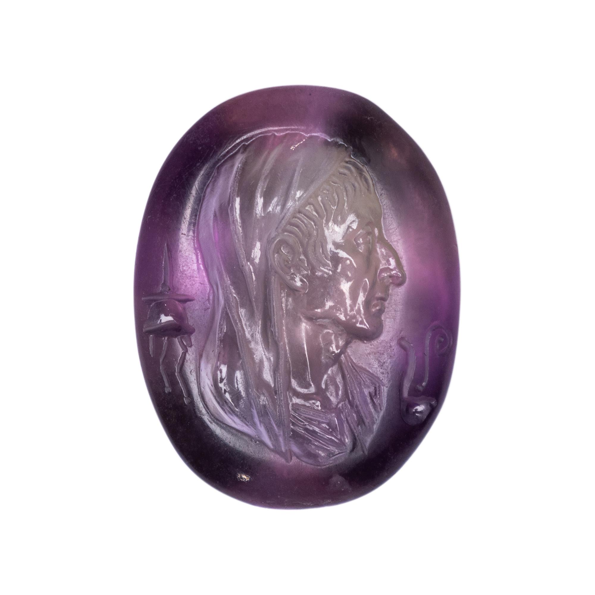 A Roman Amethyst Intaglio with a Portrait Head of a Veiled Man