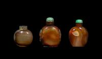Three Chinese Banded Agate Snuff Bottles