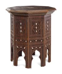 A Moorish Style Mother-of-Pearl Inlaid Carved Walnut Table