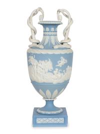 A Pale Blue Wedgwood Jasperware Two-Handled Serpent Vase
