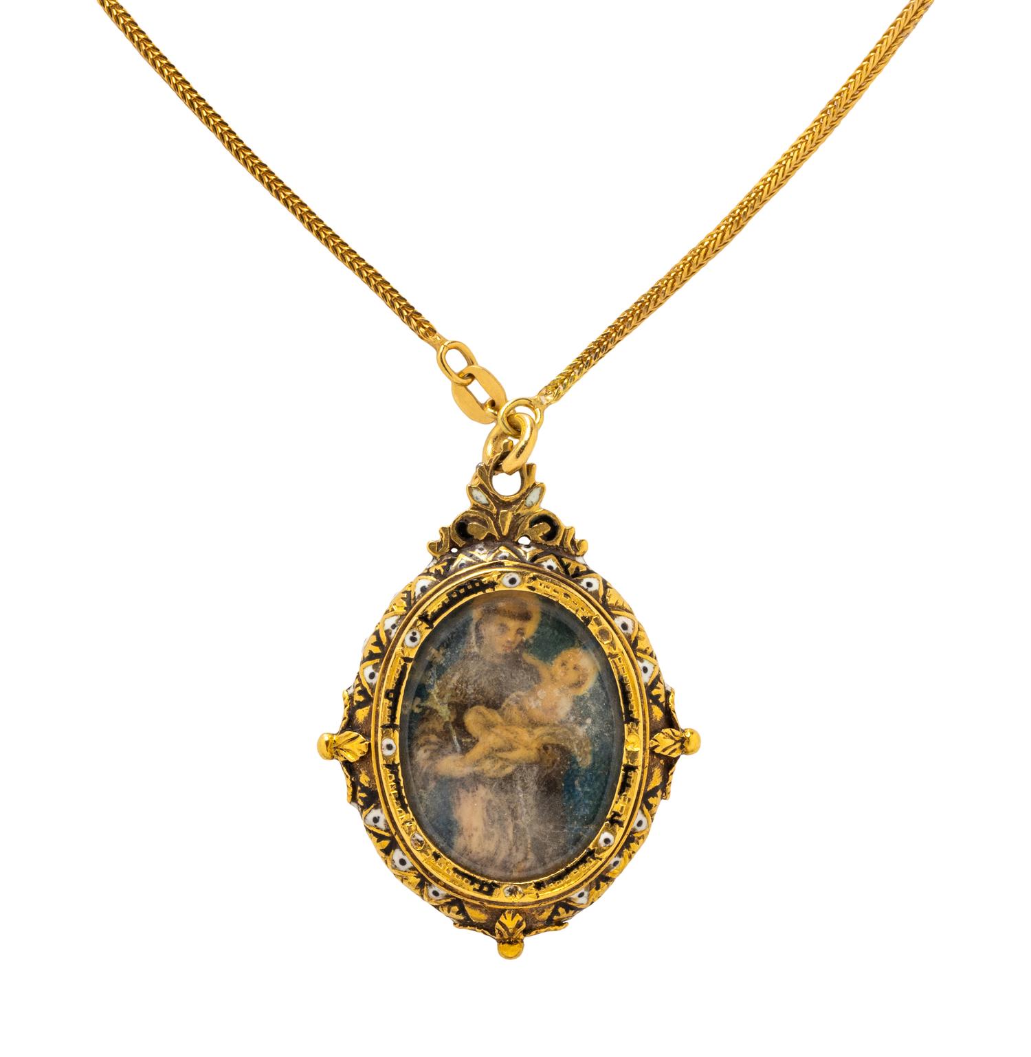 ANTIQUE, YELLOW GOLD AND ENAMEL RELIQUARY PENDANT