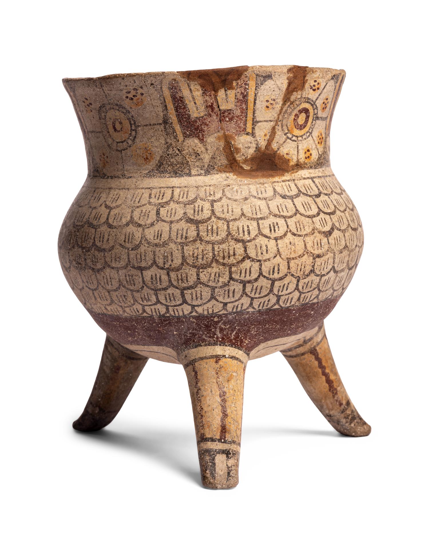 A Mixtec Polychrome Tripod Vessel