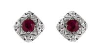 A Pair of 14 Karat White Gold, Ruby and Diamond Earrings, 2.30 dwts.