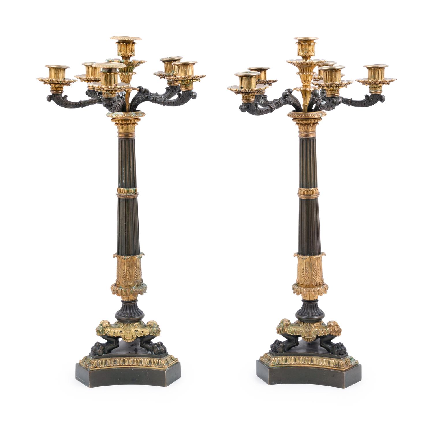 A Pair of Louis Philippe Gilt Bronze Six-Light Candelabra