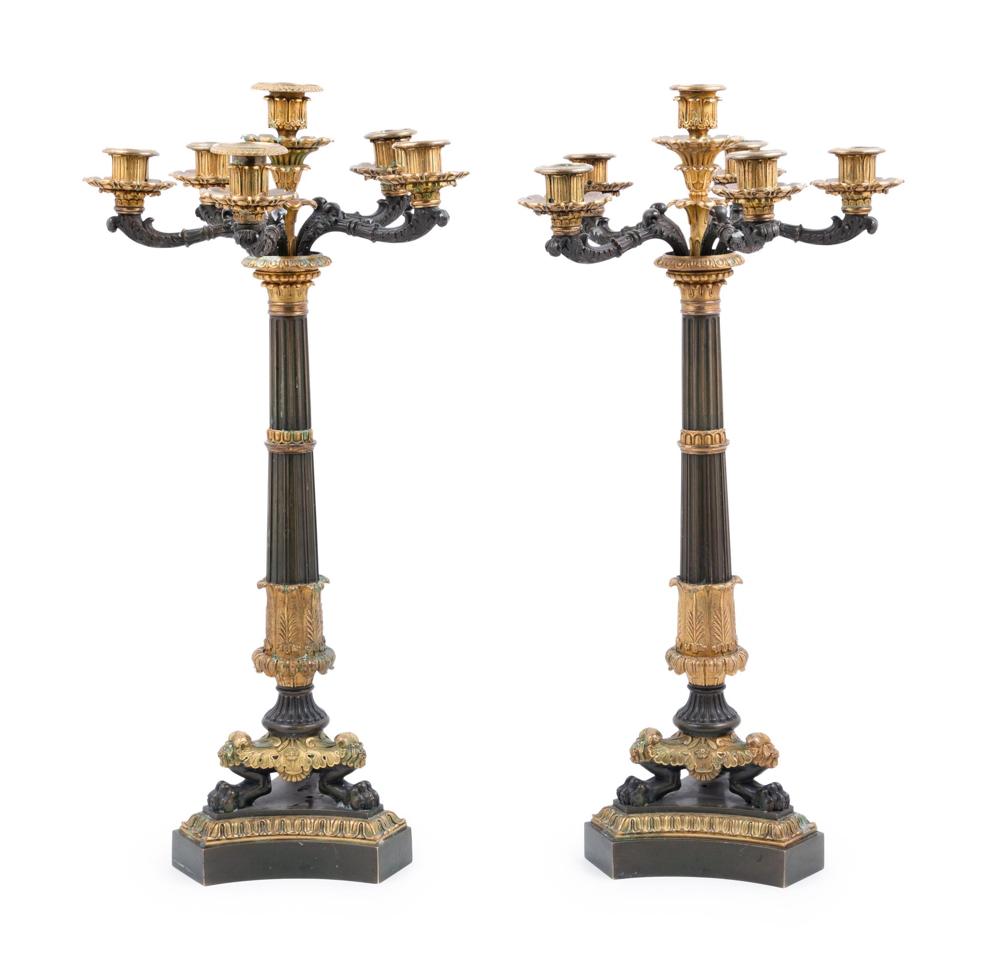 A Pair of Louis Philippe Gilt Bronze Six-Light Candelabra