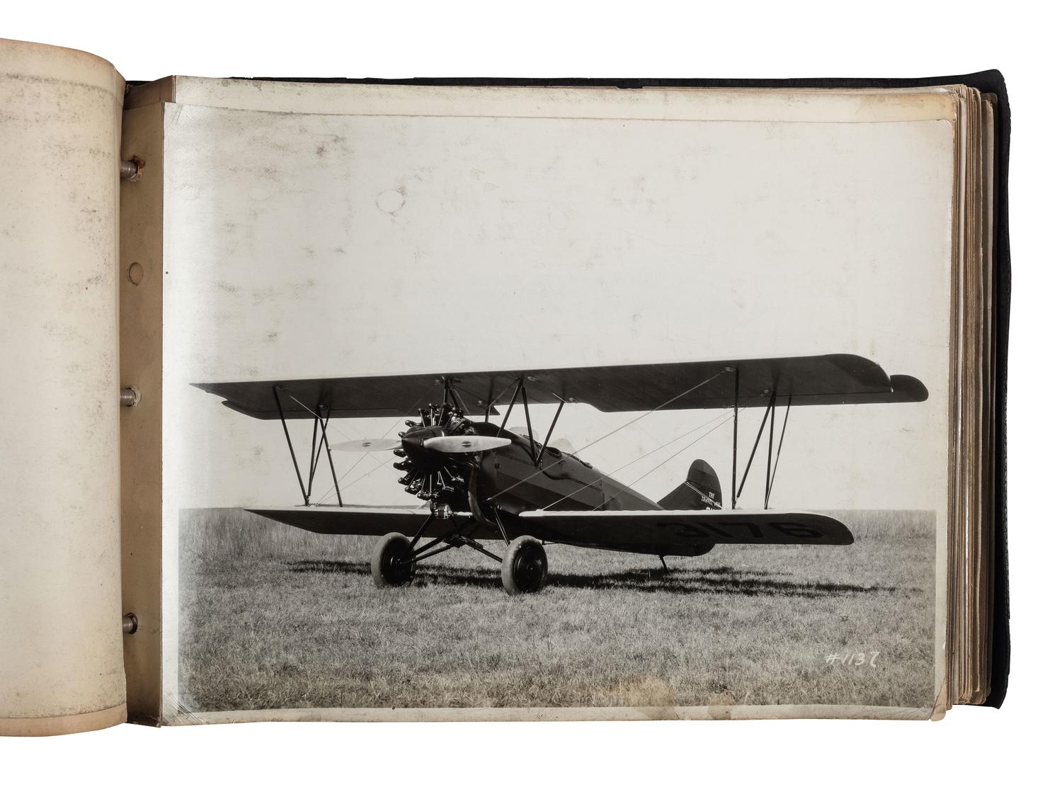[AVIATION]. SMITH, Edgar B. (1896-1966), photographer. Rare photographic salesman aviation album documenting various airplanes and their construction at the plant of the Travel Air Manufacturing Company of Wichita, Kansas. Ca 1929.