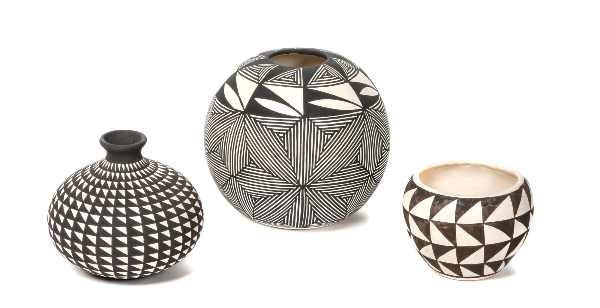 Three Acoma Pottery Vases Height of largest 4 1/4 inches