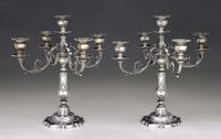 Pair of sterling silver four-arm candelabra gorham corporation, providence, ri, circa 1920