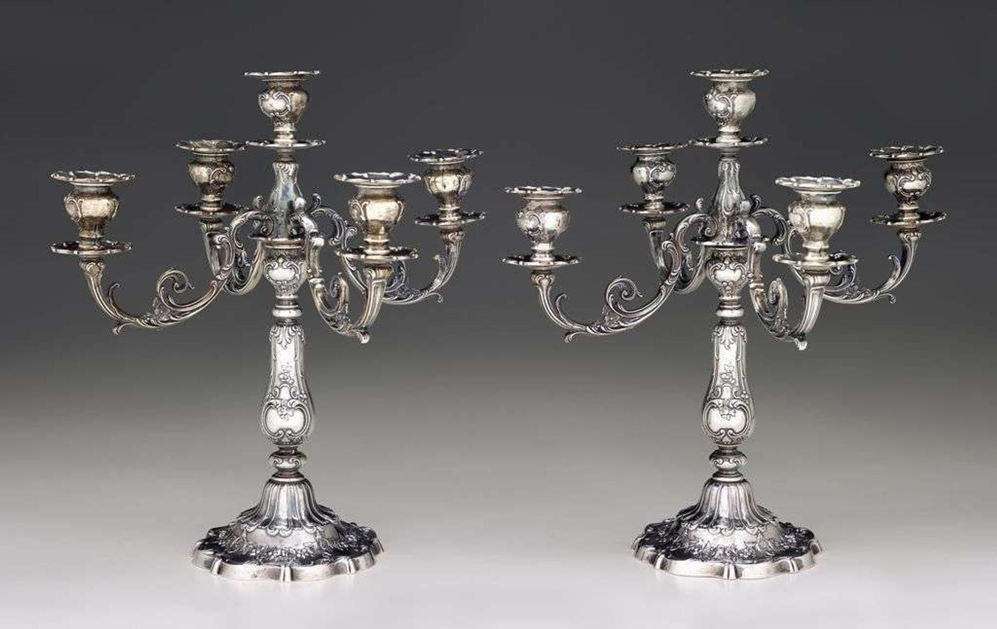 Pair of sterling silver four-arm candelabra gorham corporation, providence, ri, circa 1920
