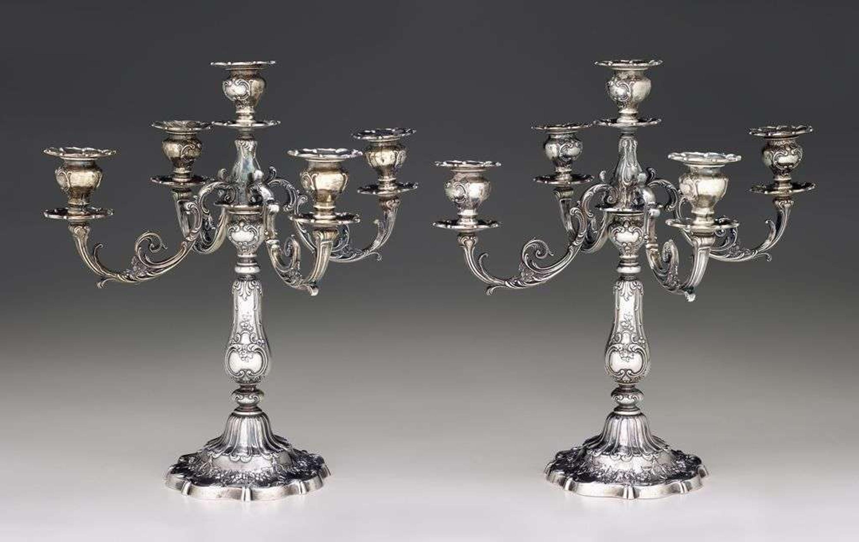 Pair of sterling silver four-arm candelabra gorham corporation, providence, ri, circa 1920