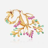 An 18K Yellow Gold and Gemstone Brooch