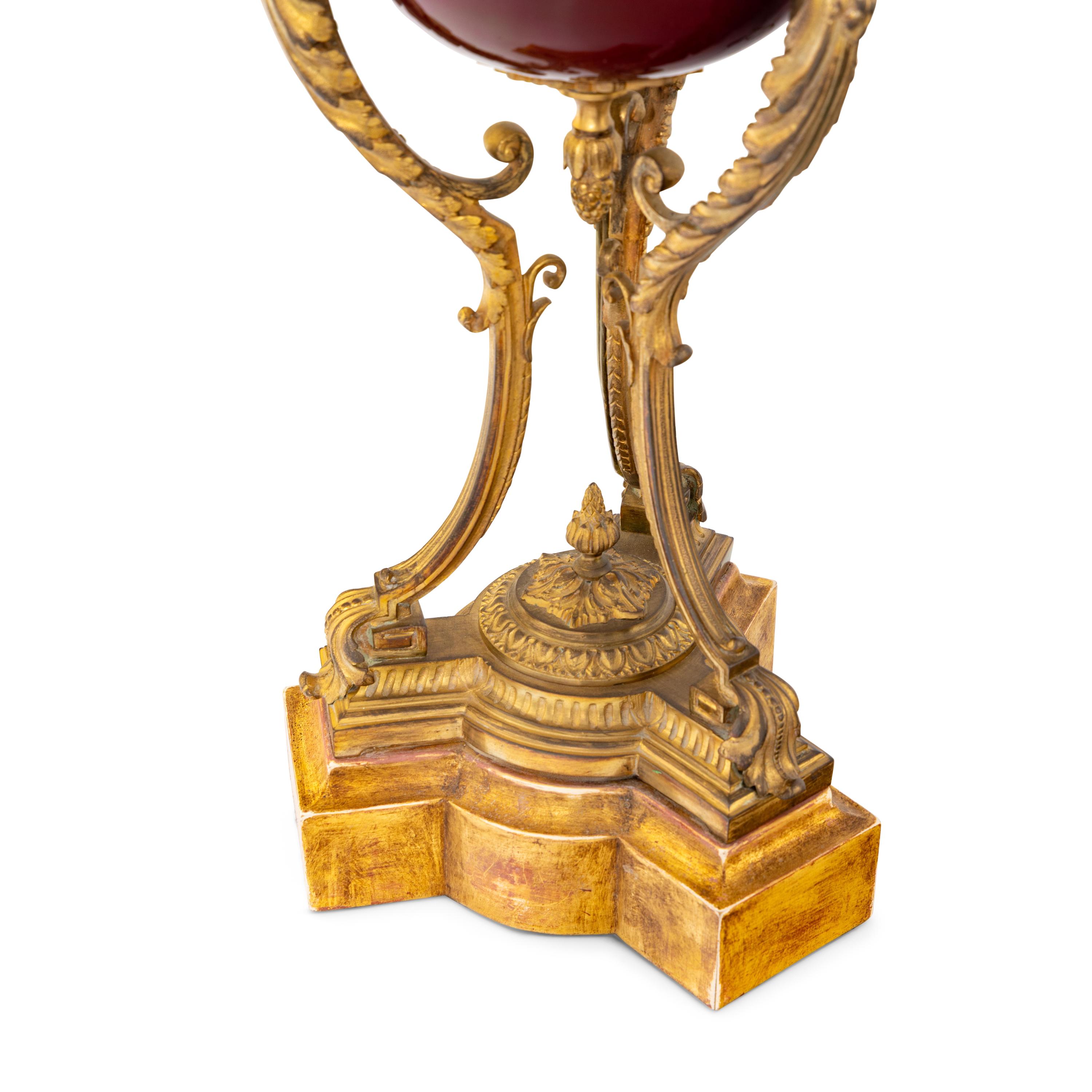 A Pair of Louis XVI Style Gilt Bronze Mounted Porcelain Urns