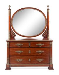 An Empire Style Gilt Bronze Mounted Mahogany Chest of Drawers with Dressing Mirror