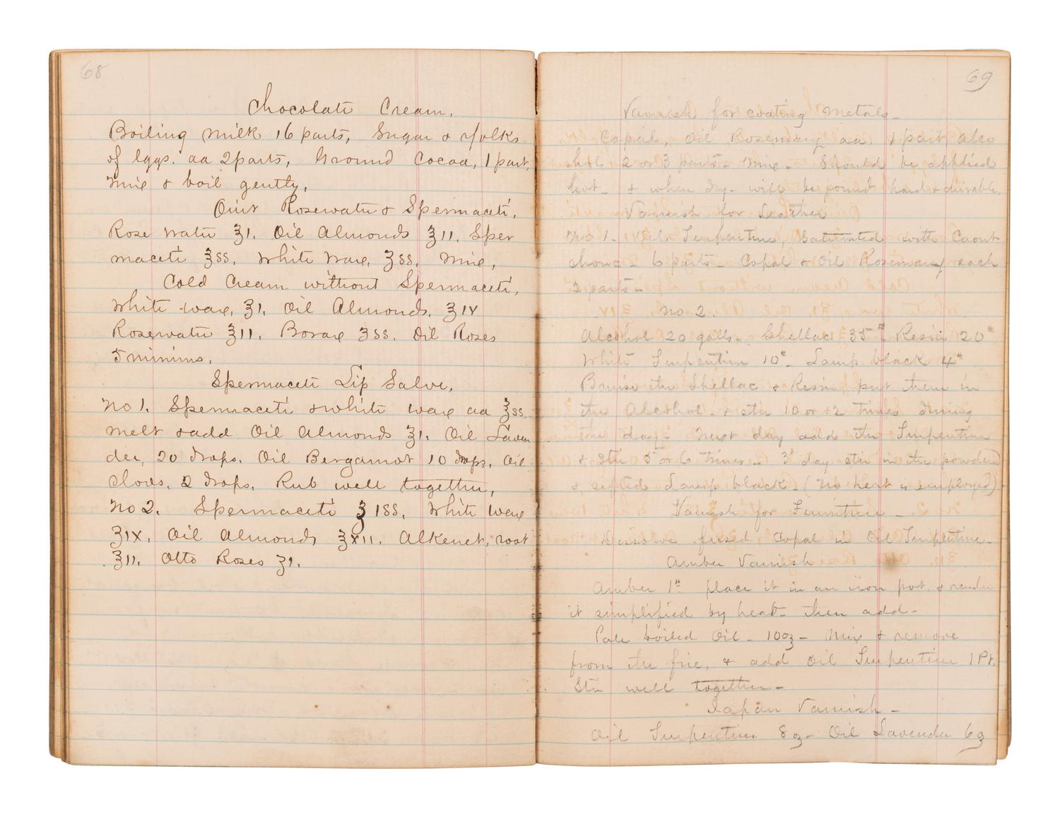 [MANUSCRIPT - REMEDIES]. Manuscript home maintenance and home remedy guide. Chesapeake City and Elizabeth City VA, and later Little Rock AR, 19th-century.