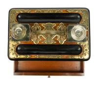 An English Brass Mounted Oak Inkwell — CIRCA 1860